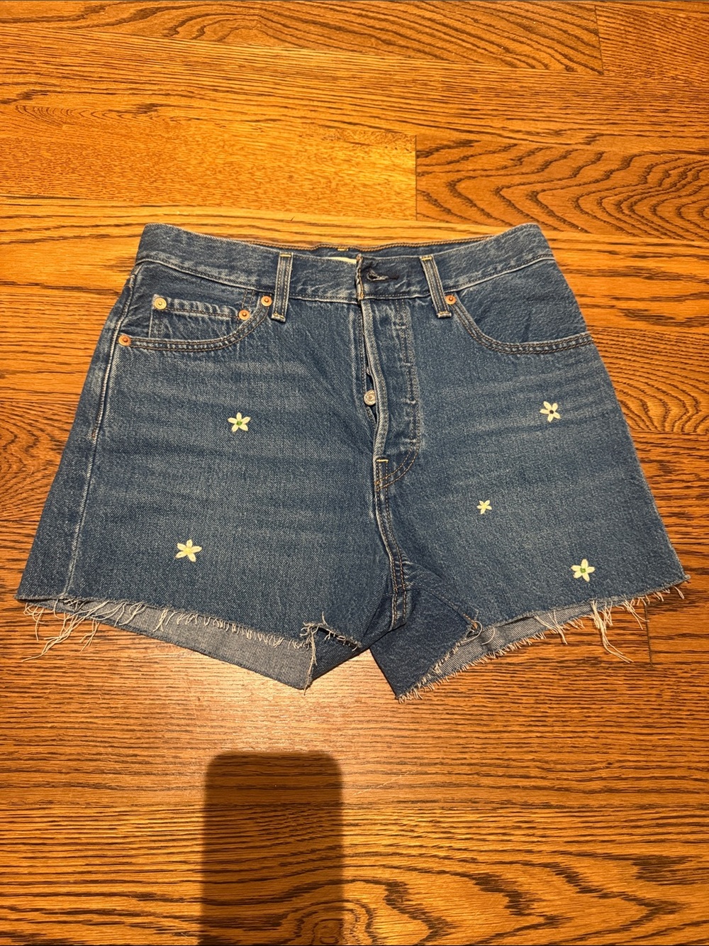 Levi's Blue Denim Cutoff Shorts with Daisy Embroidery